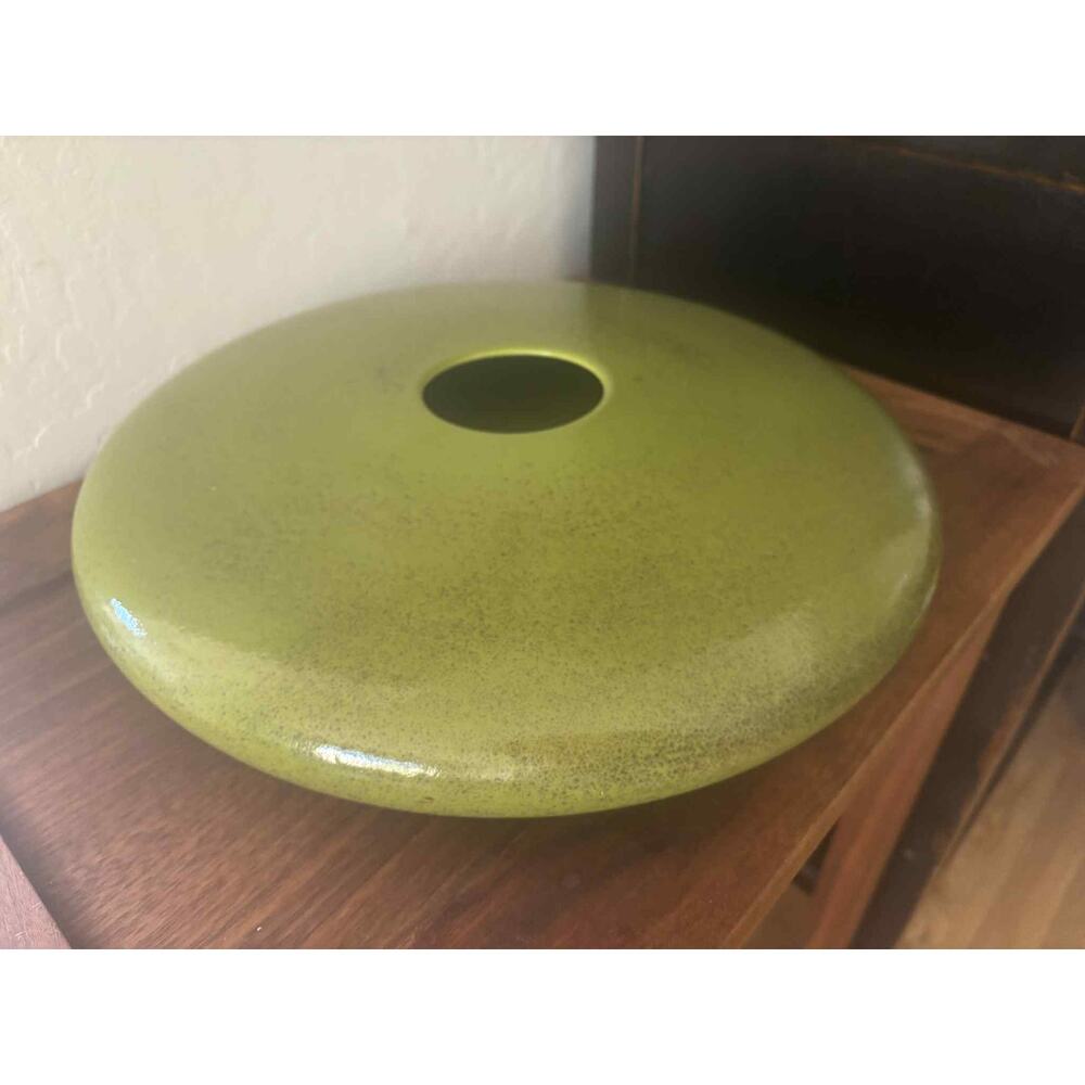 Global Views Ceramic Disc Green Vase Made Portugal Sculptural Modern Decor EUC